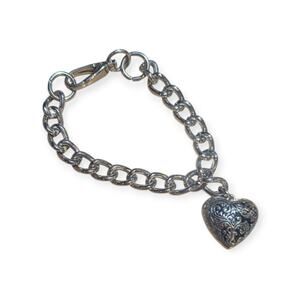 Antiqued Silver Puffy Heart Keychain